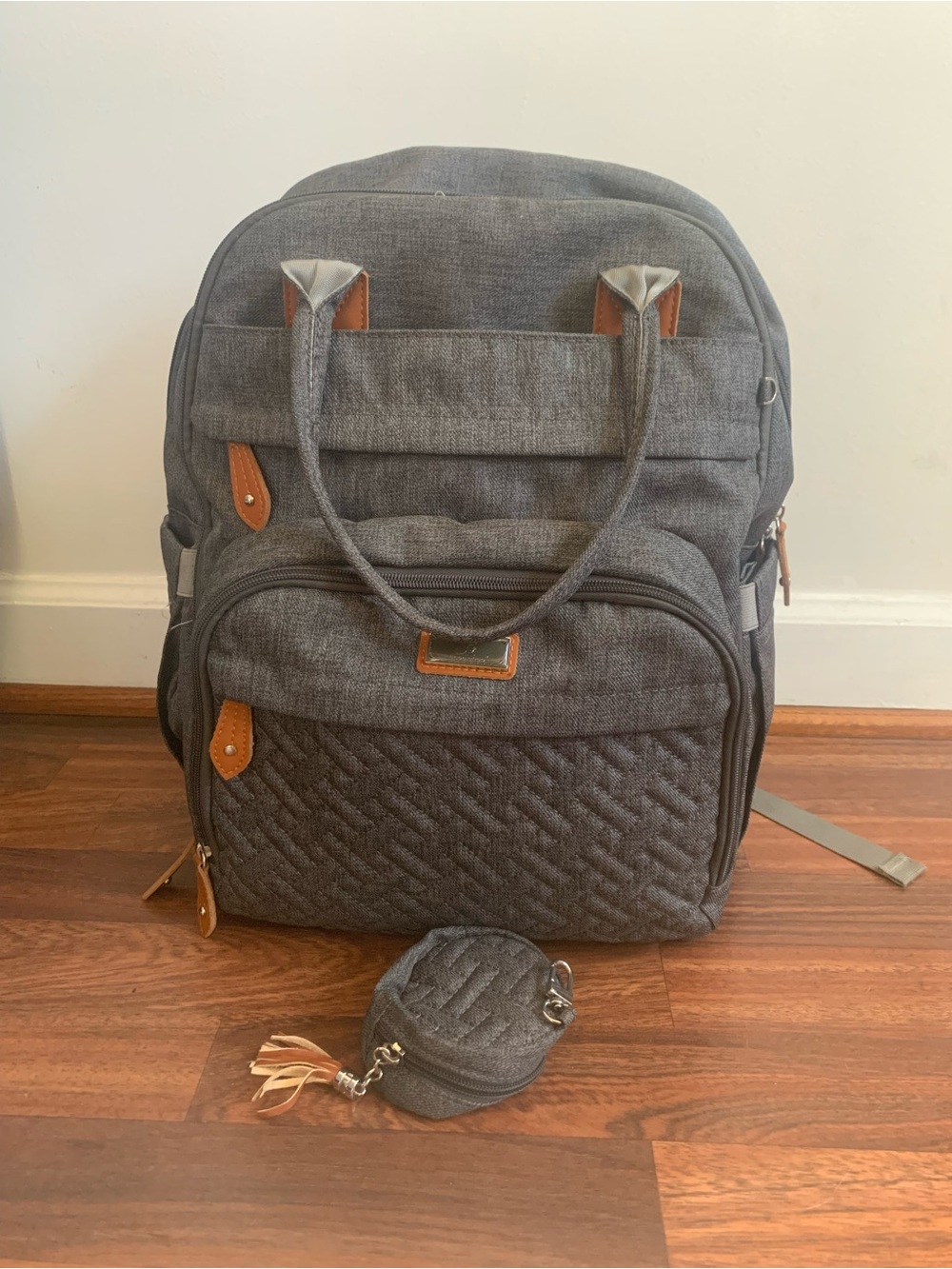 BabbleRoo Diaper Bag Backpack in Dark Grey. Includes Changing Pad & PacifierCase